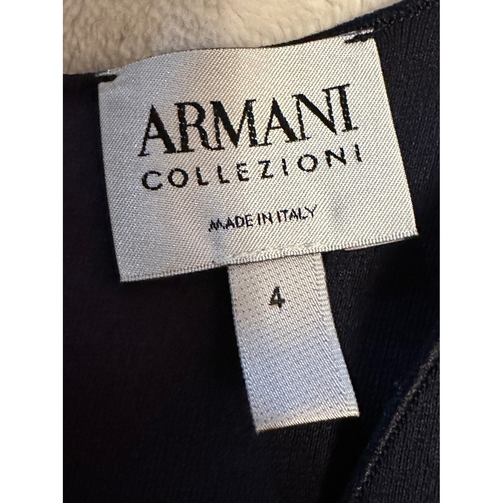 Armani Collezioni Navy Blue Faux Wrap Ruched Sheath Dress Made in Italy 4 Luxe - Picture 10 of 16